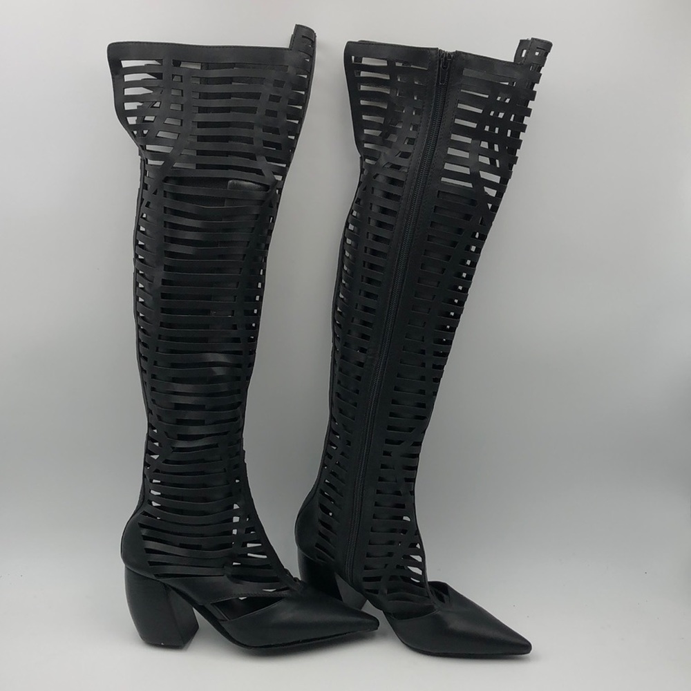 Jeffrey Campbell Laser Cutout Caged Over Knee Boots